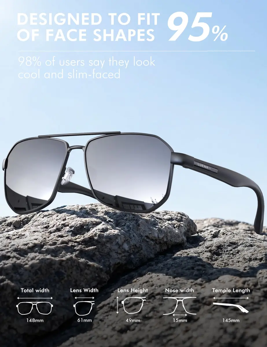 Luenx Aviator Polarized Sunglasses for Men: Square UV400 Driving | High-Protection, Stylish Design - view 5
