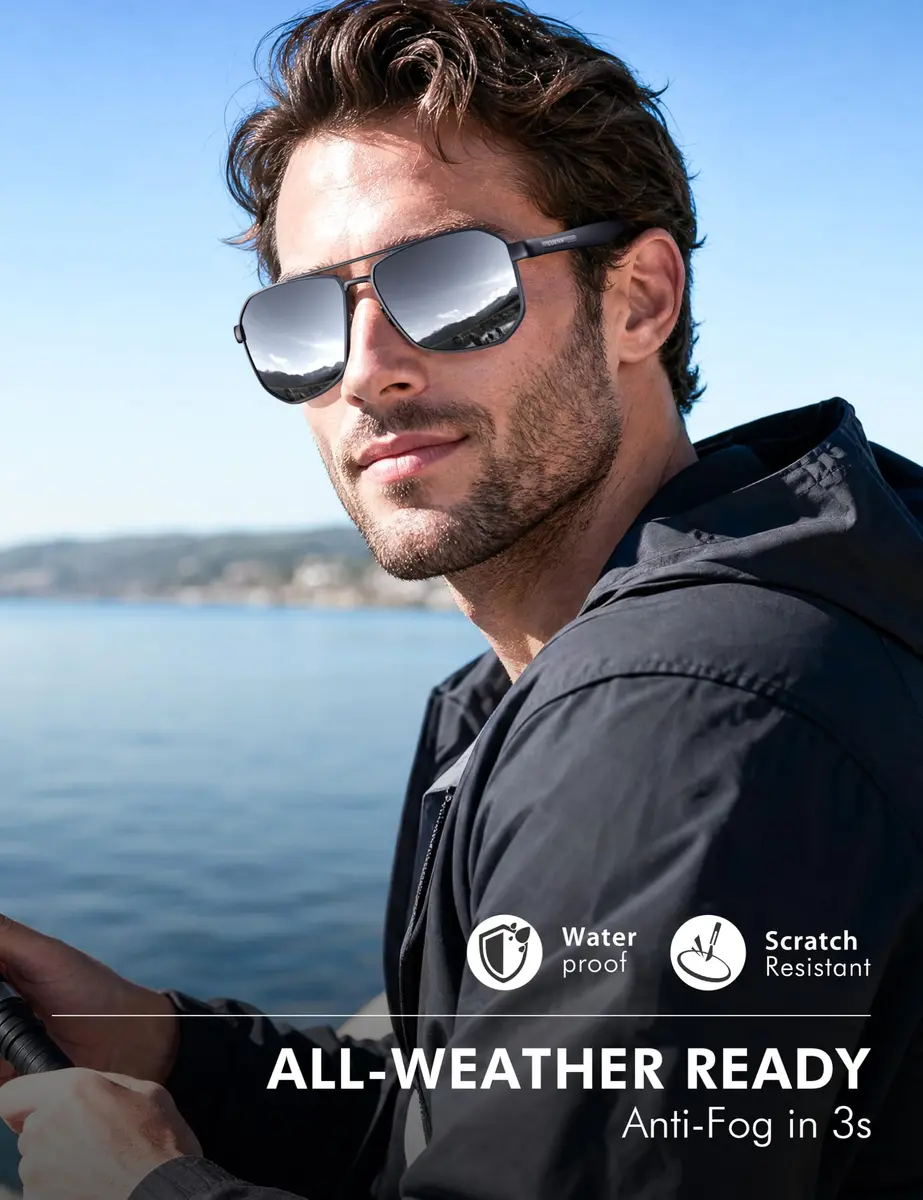 Luenx Aviator Polarized Sunglasses for Men: Square UV400 Driving | High-Protection, Stylish Design - view 6