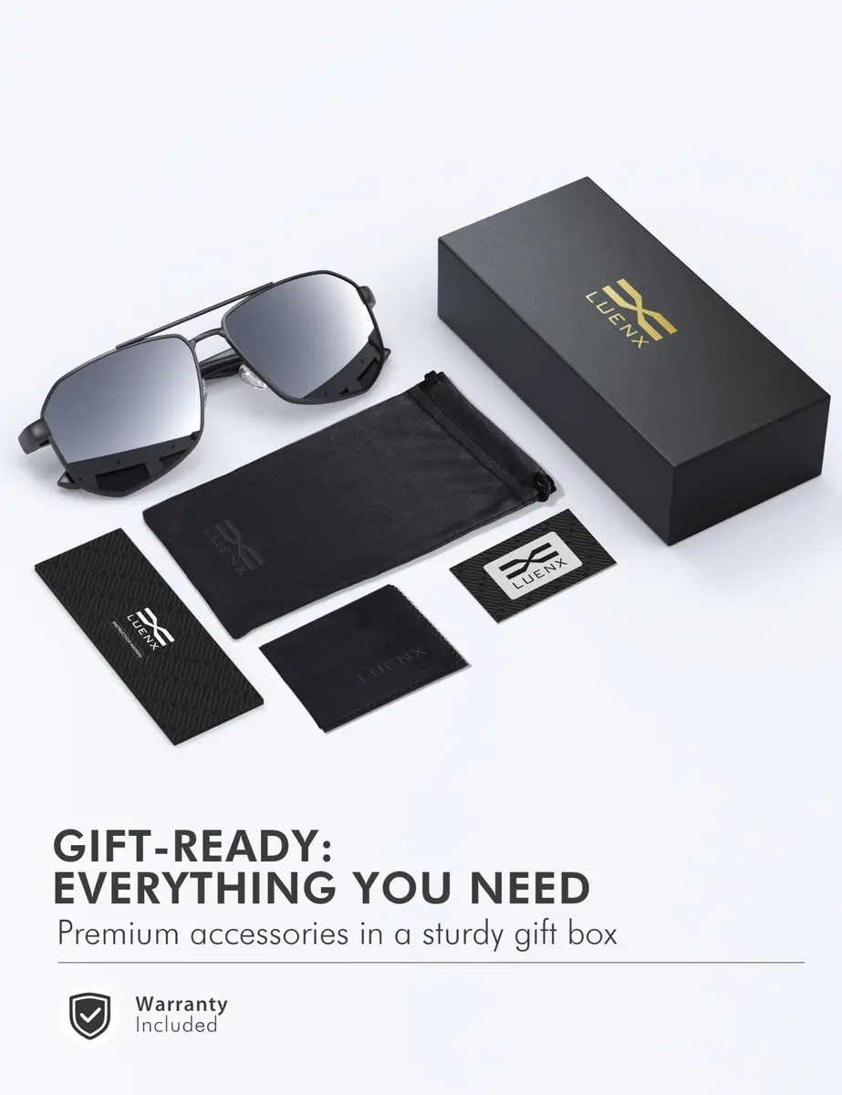 Luenx Aviator Polarized Sunglasses for Men: Square UV400 Driving | High-Protection, Stylish Design - view 7