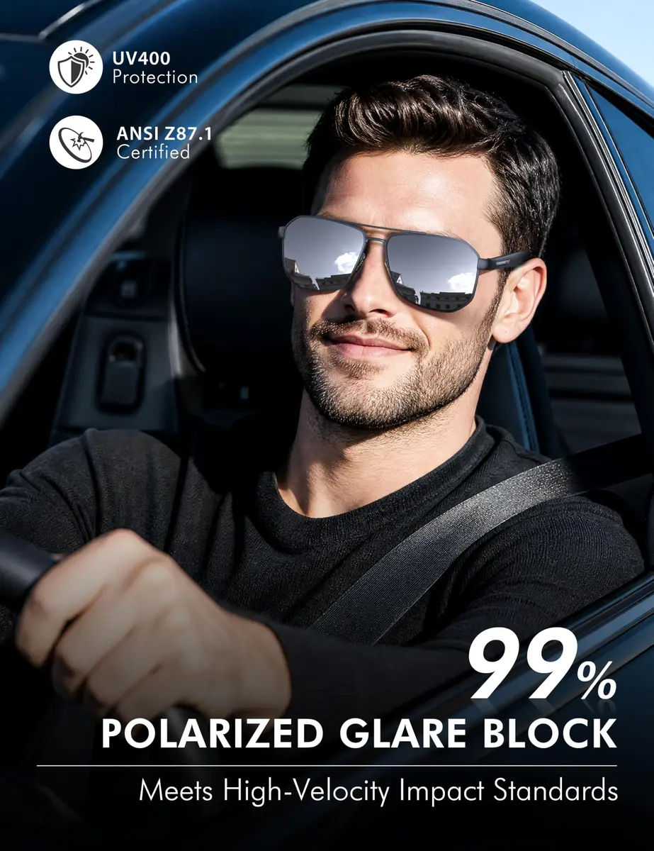 Luenx Aviator Polarized Sunglasses for Men: Square UV400 Driving | High-Protection, Stylish Design - view 2