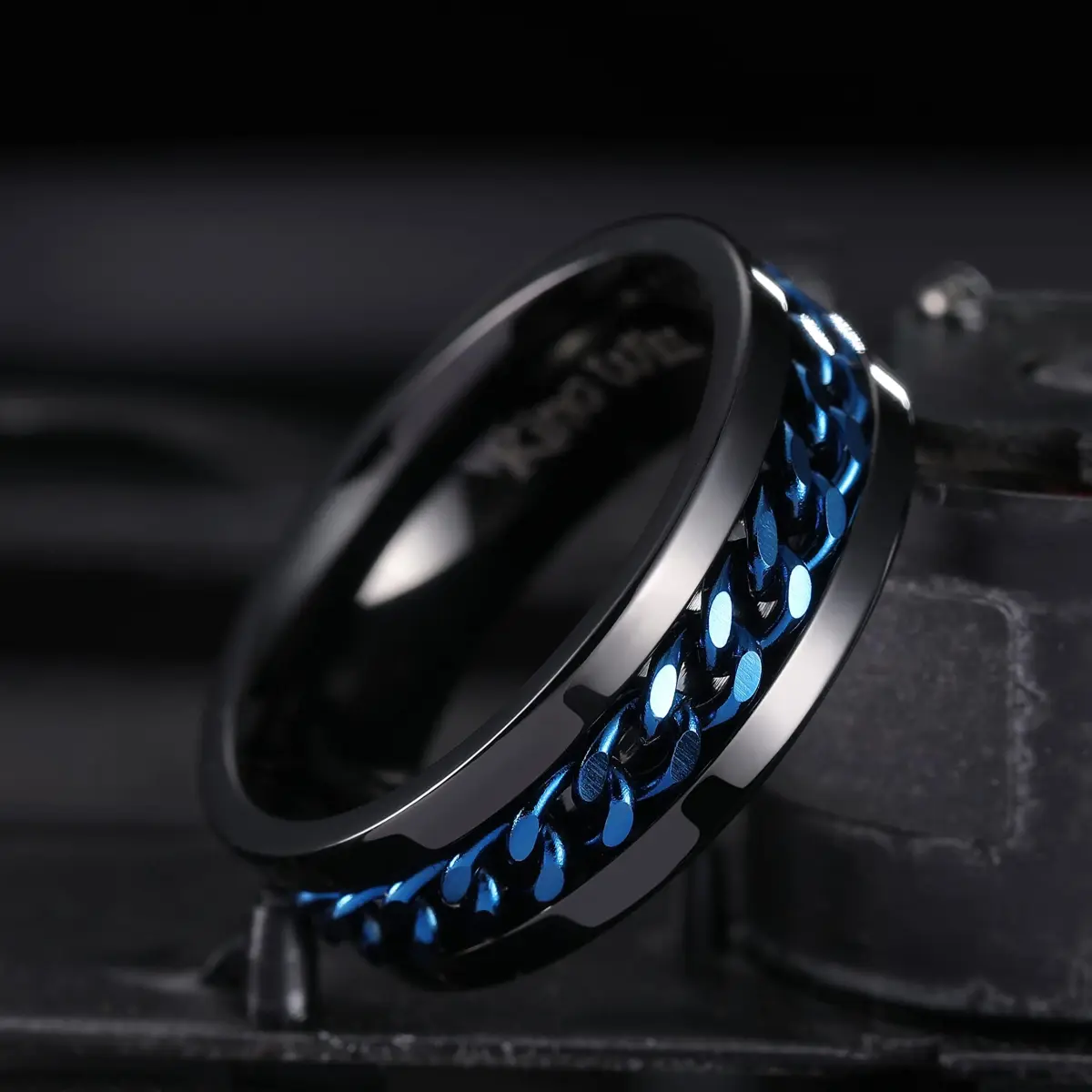 King Will Stainless Steel Fidget Ring 8mm Blue Chain Spin Size 15 (US 15) - view 2