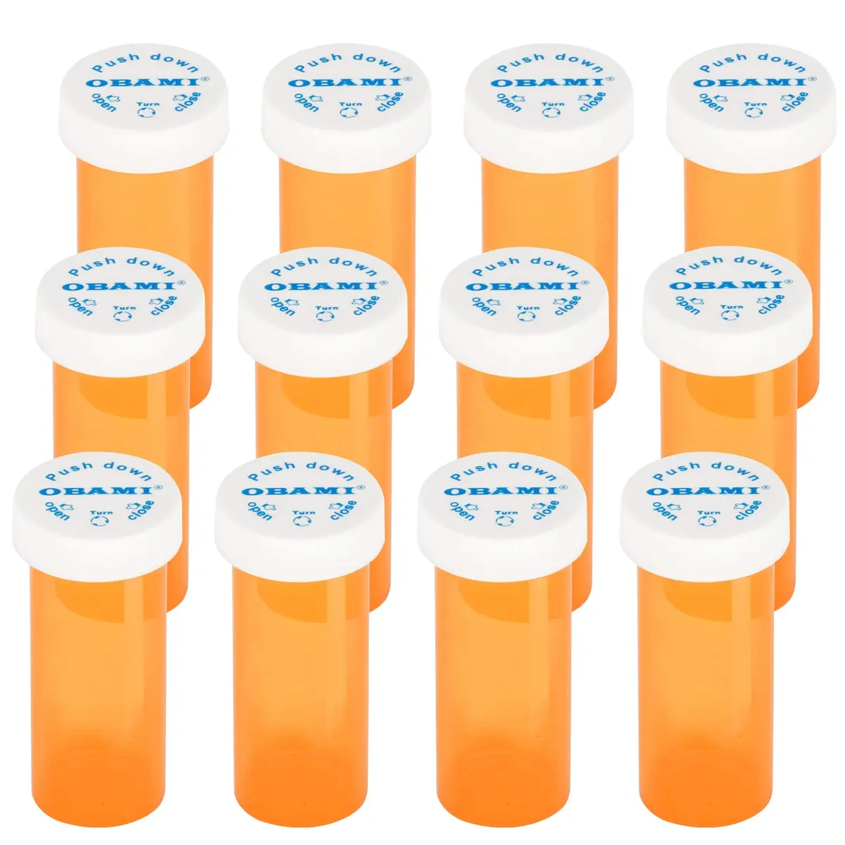 Obami 6 Dram (24ml) Orange Child-Resistant Pill Bottles with Caps - 12 Count | Prescription Medicine Vial Organizers - main product image