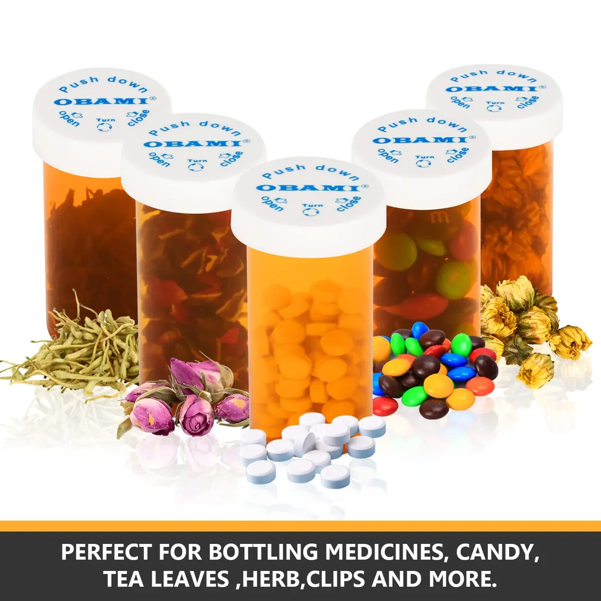 Obami 6 Dram (24ml) Orange Child-Resistant Pill Bottles with Caps - 12 Count | Prescription Medicine Vial Organizers - view 2