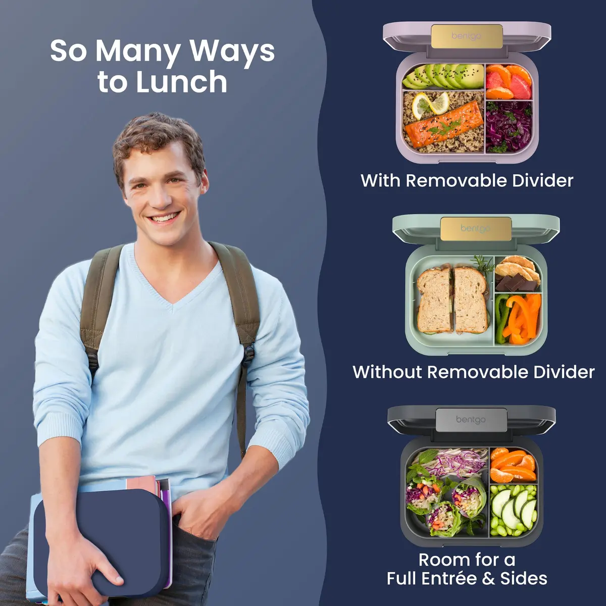 Bentgo Modern Adult Bento Lunch Box with 3-4 Compartments, 1.59 L (5.5 Cups) | Leak-Resistant, Microwave-Safe, Navy - view 4