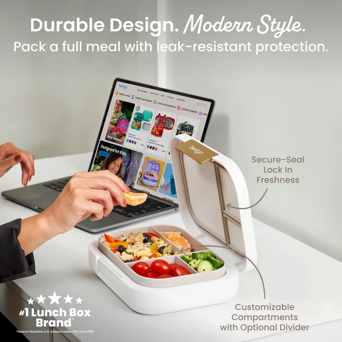 Bentgo Modern Adult Bento Lunch Box with 3-4 Compartments, 1.3L (5.5 Cups) | Leak-Resistant, Microwave-Safe, Dishwasher-Safe Tray - view 2