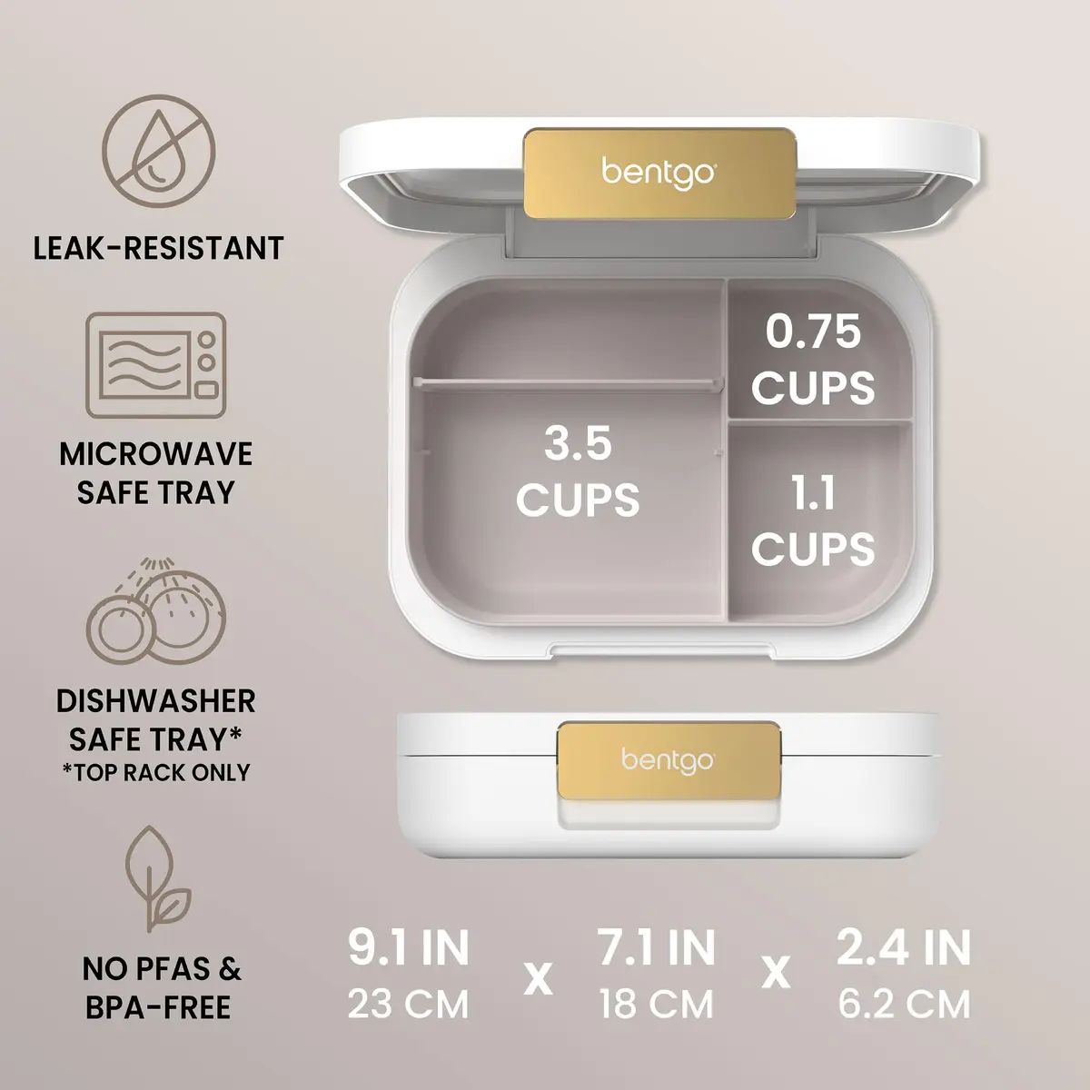 Bentgo Modern Adult Bento Lunch Box with 3-4 Compartments, 1.3L (5.5 Cups) | Leak-Resistant, Microwave-Safe, Dishwasher-Safe Tray - view 3