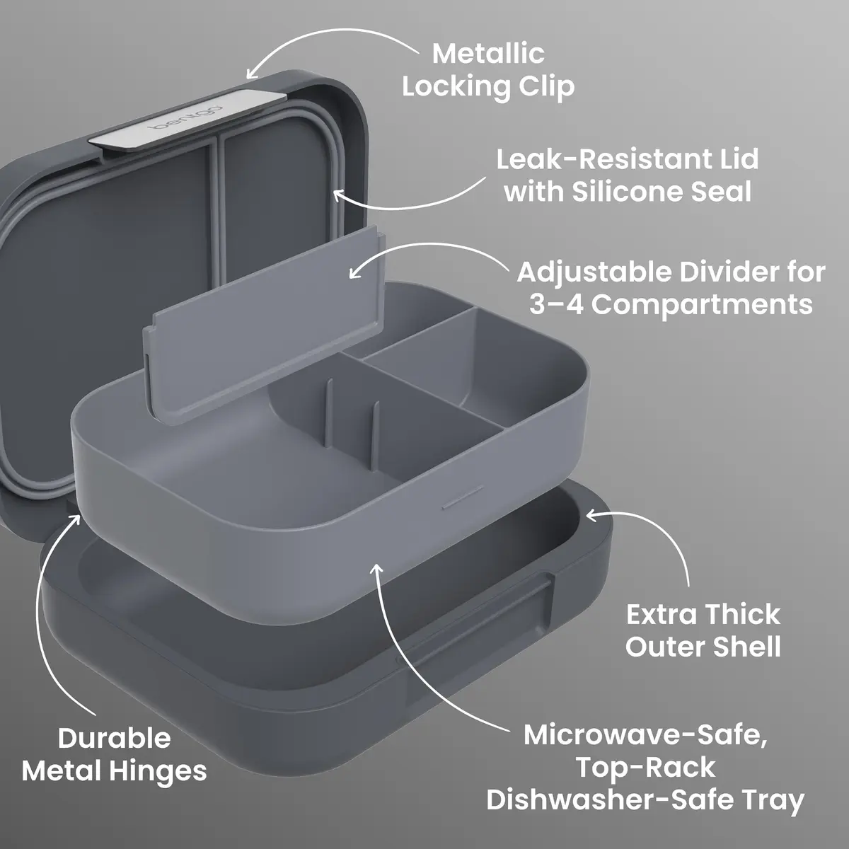 Bentgo Modern Adult Bento Lunch Box with 3-4 Compartments, 1.6 lb (0.73 kg) | Leak-Resistant, Microwave-Safe Tray - view 5