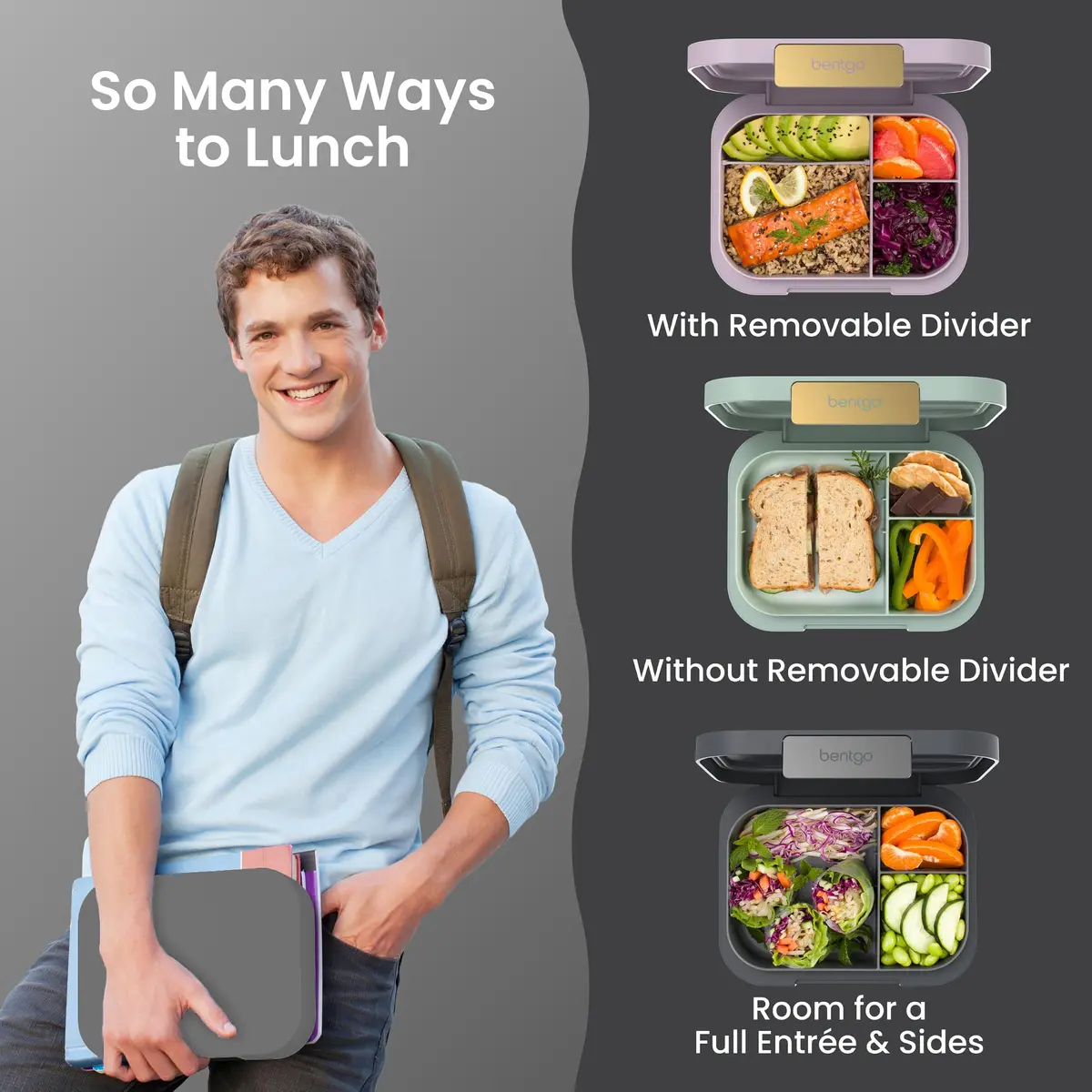 Bentgo Modern Adult Bento Lunch Box with 3-4 Compartments, 1.6 lb (0.73 kg) | Leak-Resistant, Microwave-Safe Tray - view 4