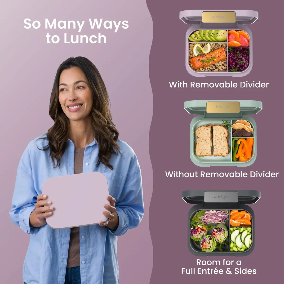 Bentgo Modern Adult Bento Lunch Box with 3-4 Compartments, 1.6 kg (3.5 lb) | Leak-Resistant, Microwave-Safe, Orchid - view 5