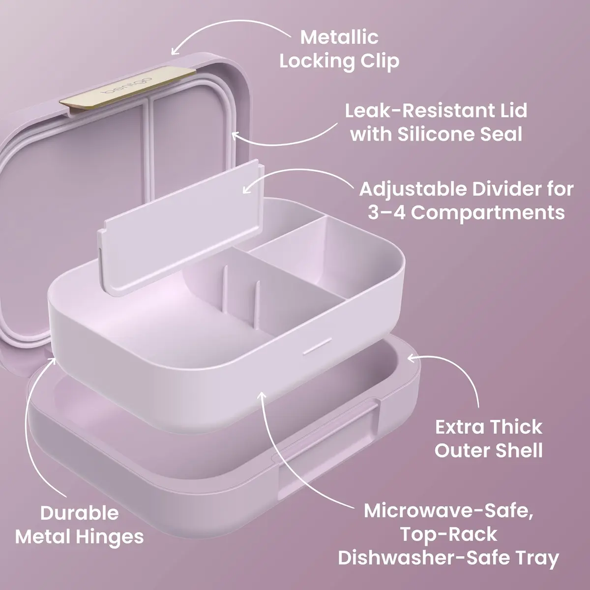 Bentgo Modern Adult Bento Lunch Box with 3-4 Compartments, 1.6 kg (3.5 lb) | Leak-Resistant, Microwave-Safe, Orchid - view 6