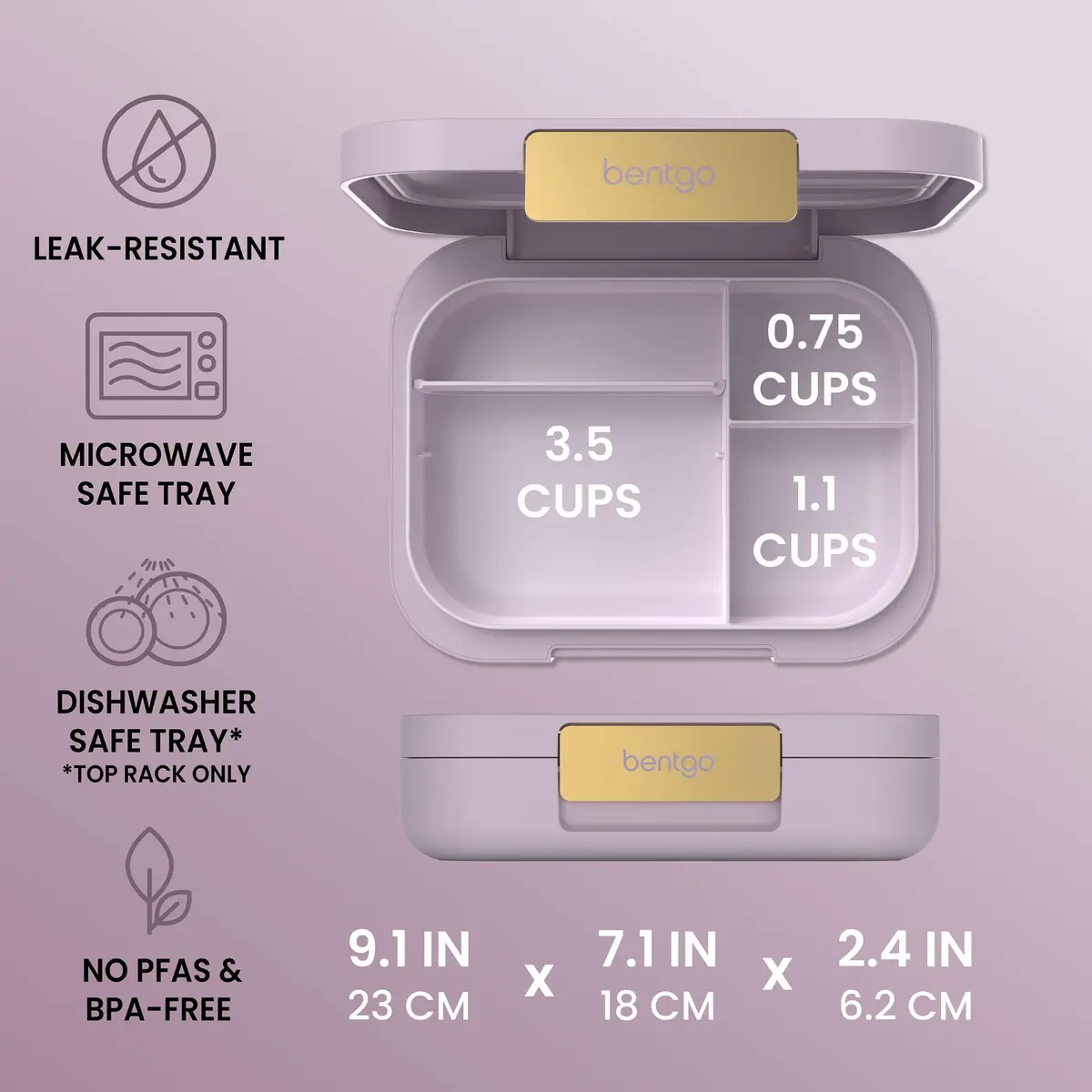 Bentgo Modern Adult Bento Lunch Box with 3-4 Compartments, 1.6 kg (3.5 lb) | Leak-Resistant, Microwave-Safe, Orchid - view 3