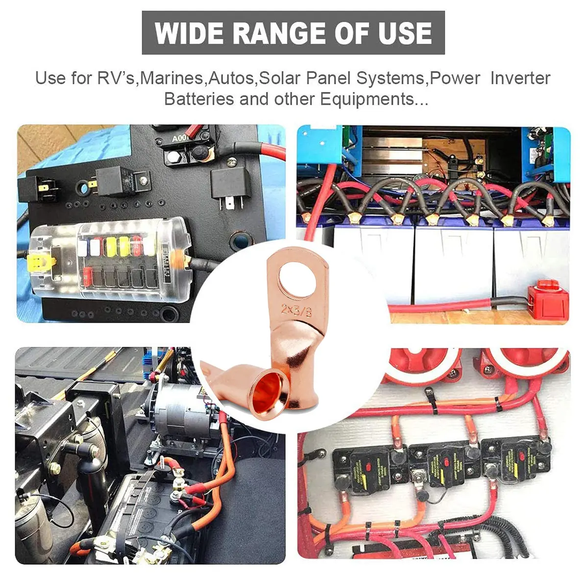 TKDMR 10 PCS 2 AWG - 3/8 Battery Cable Lugs Copper Wire Ring Terminals | Heavy Duty Copper Connectors with Heat Shrink - view 5