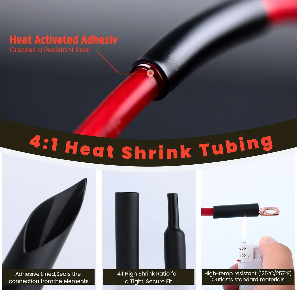 TKDMR 10 PCS 2 AWG - 3/8 Battery Cable Lugs Copper Wire Ring Terminals | Heavy Duty Copper Connectors with Heat Shrink - view 4
