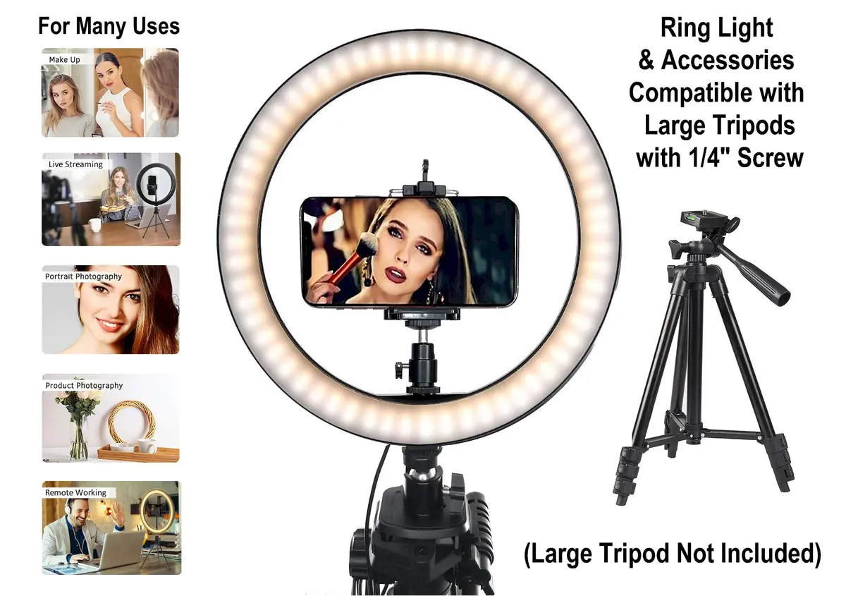 DaVoice 10" LED Ring Light for Makeup & Streaming | 3 Light Modes, Stand, Phone Holder, USB Powered - view 5