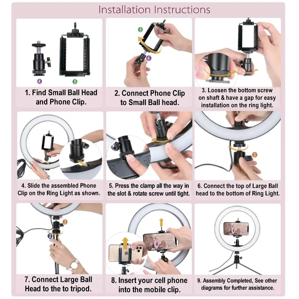 DaVoice 10" LED Ring Light for Makeup & Streaming | 3 Light Modes, Stand, Phone Holder, USB Powered - view 9