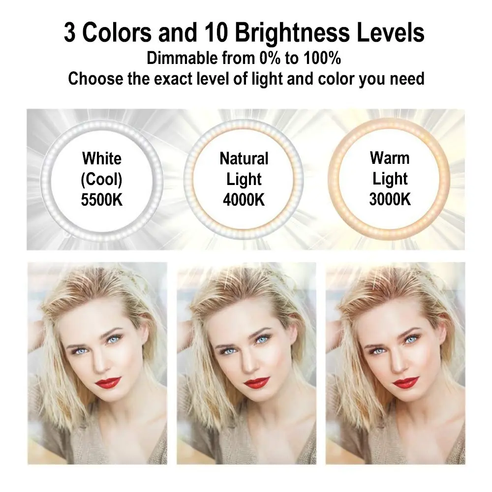 DaVoice 10" LED Ring Light for Makeup & Streaming | 3 Light Modes, Stand, Phone Holder, USB Powered - view 2