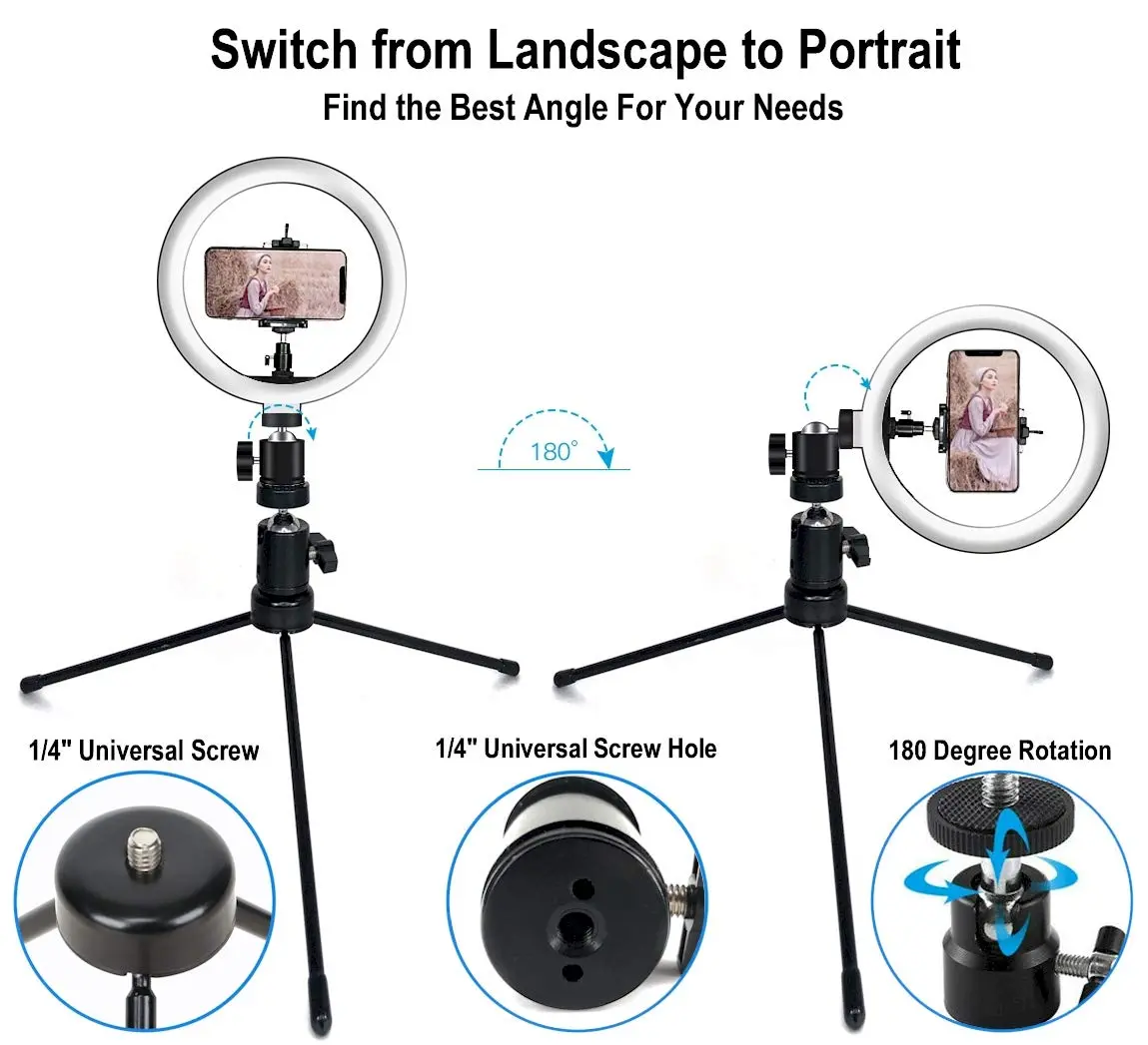 DaVoice 10" LED Ring Light for Makeup & Streaming | 3 Light Modes, Stand, Phone Holder, USB Powered - view 3