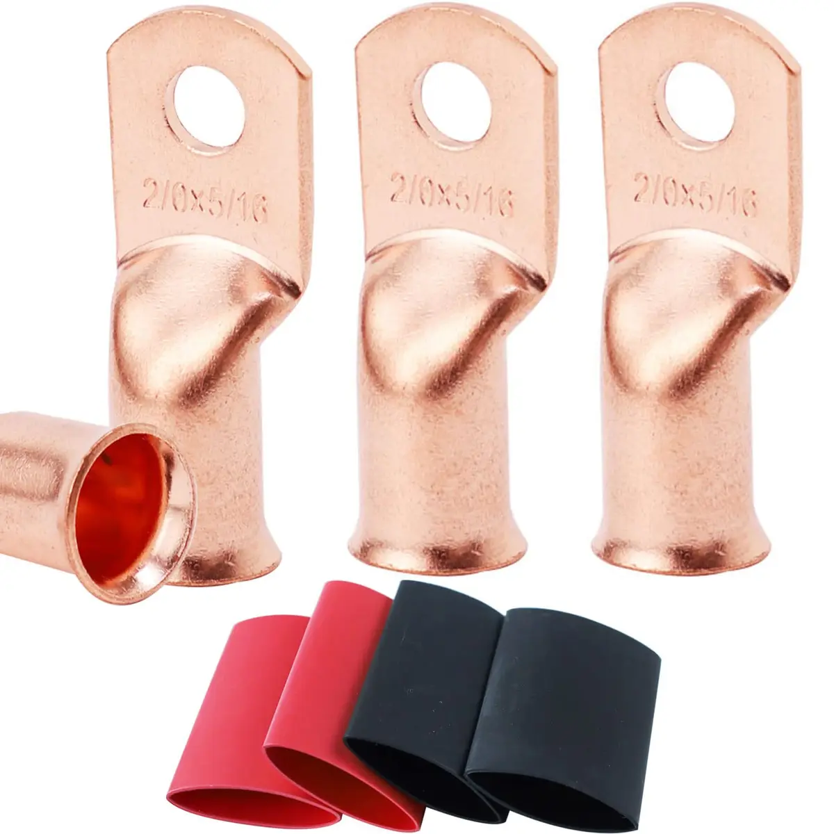 TKDMR 4 PCS 2/0 AWG - 5/16 Copper Battery Cable Lugs Ring Terminals | Corrosion-Resistant Copper, UL & CSA Certified (90c) - main product image