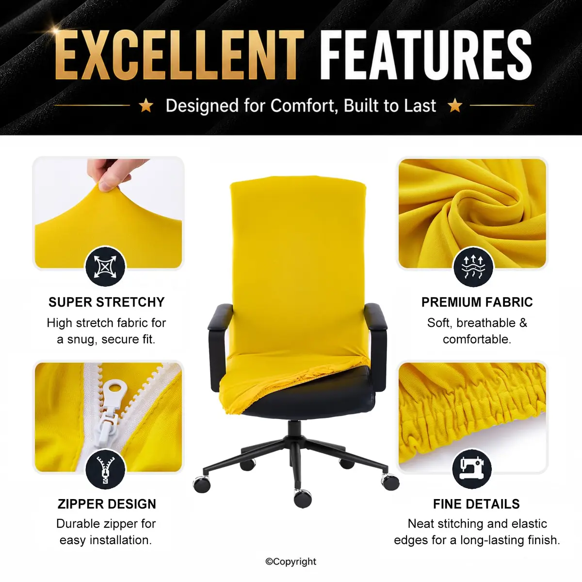 DIVA EN CAMINO DEC Office Chair Cover Large Stretchable Zipper | Protect & Renew Your Office Chair - view 4