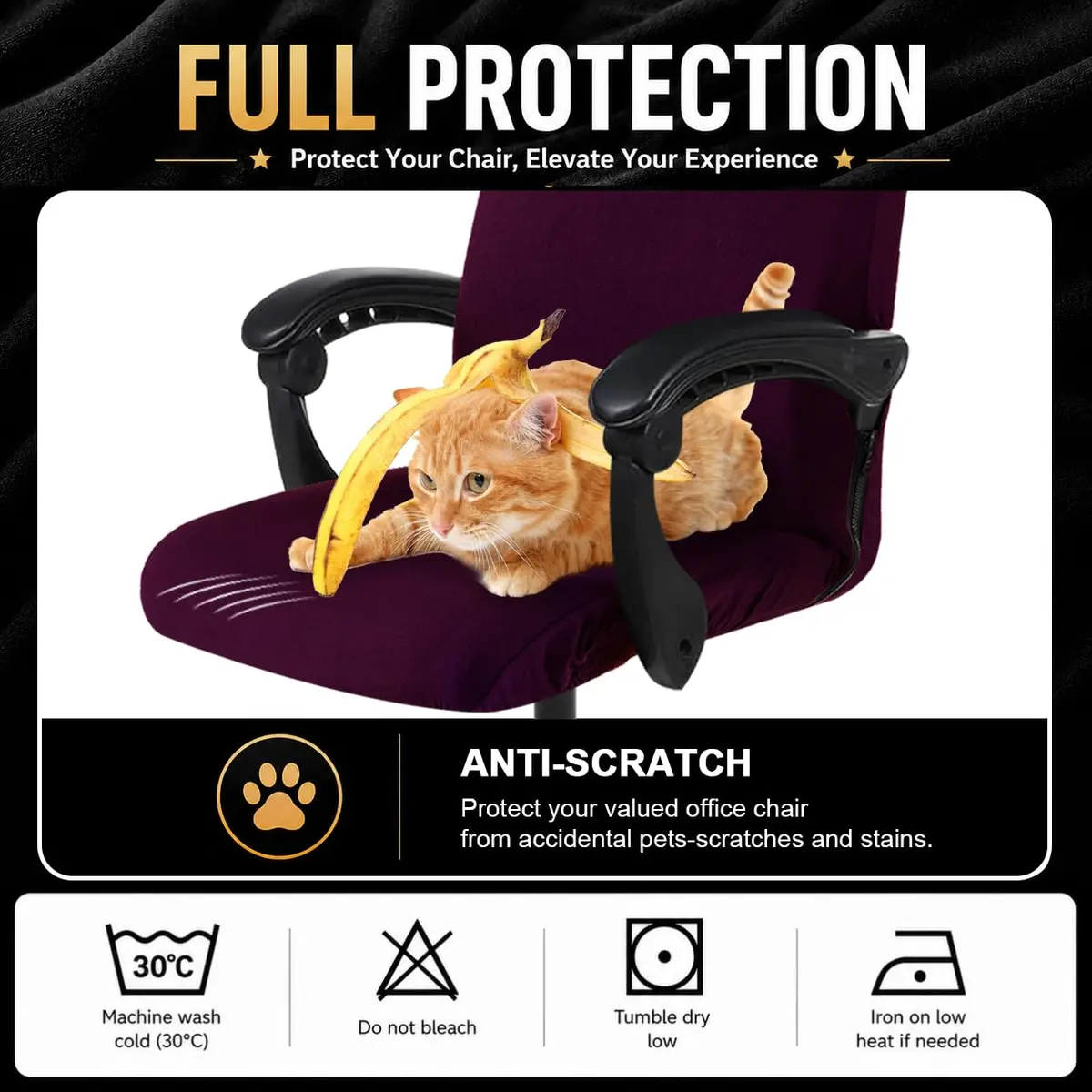 DIVA EN CAMINO DEC Office Chair Cover with Zipper | Washable, Anti-dust, Removable, Plum - view 5