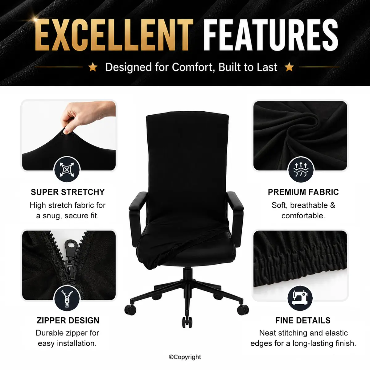 DIVA EN CAMINO DEC Water Resistant Office Chair Cover 85% Polyester & 15% Spandex | Universal Washable Slipcover (Large) - view 4