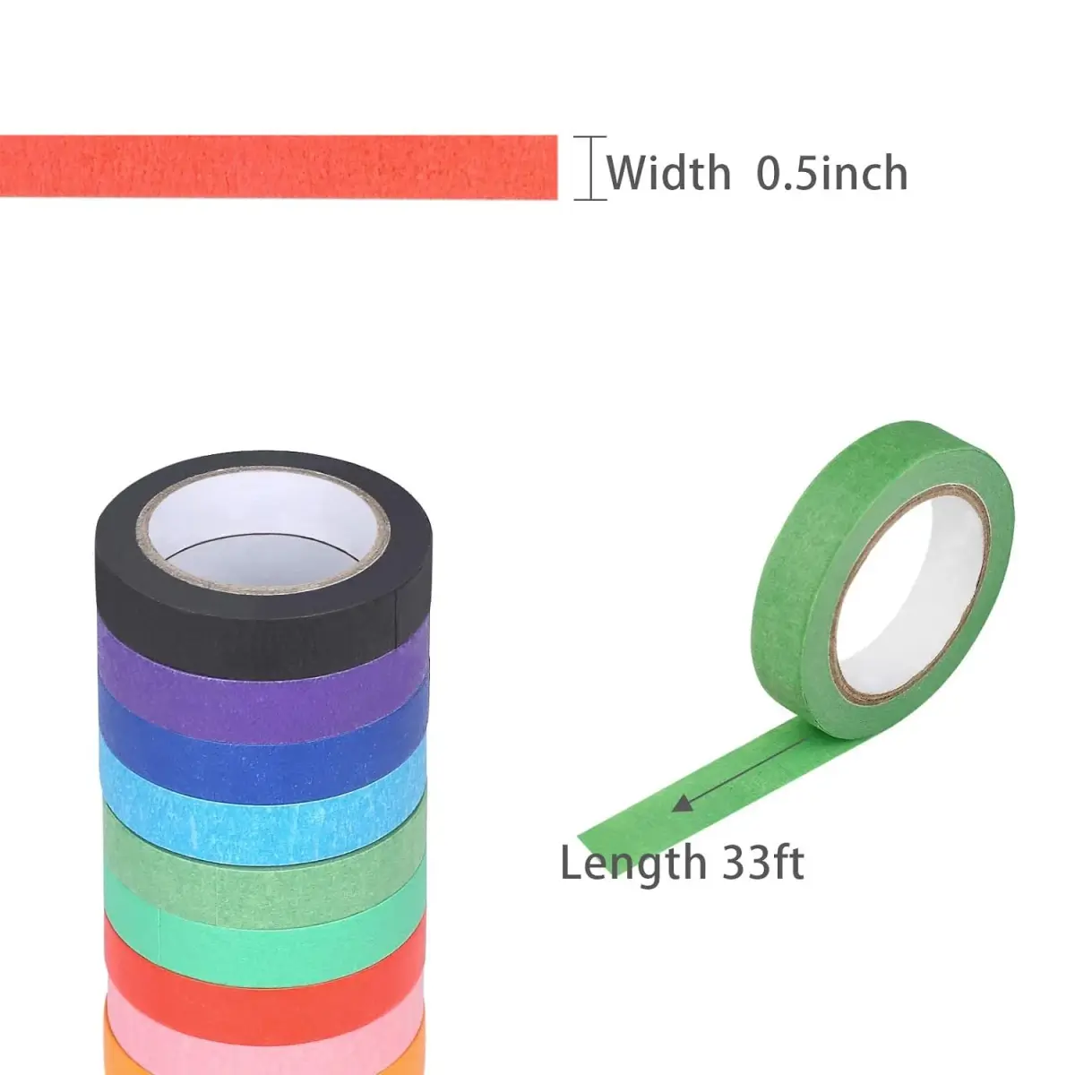 Baijixin Colored Masking Tape 12mm x 10m (12 Rolls, 396 ft Total) | Biodegradable Crepe Paper Tape for DIY & Organization - view 2
