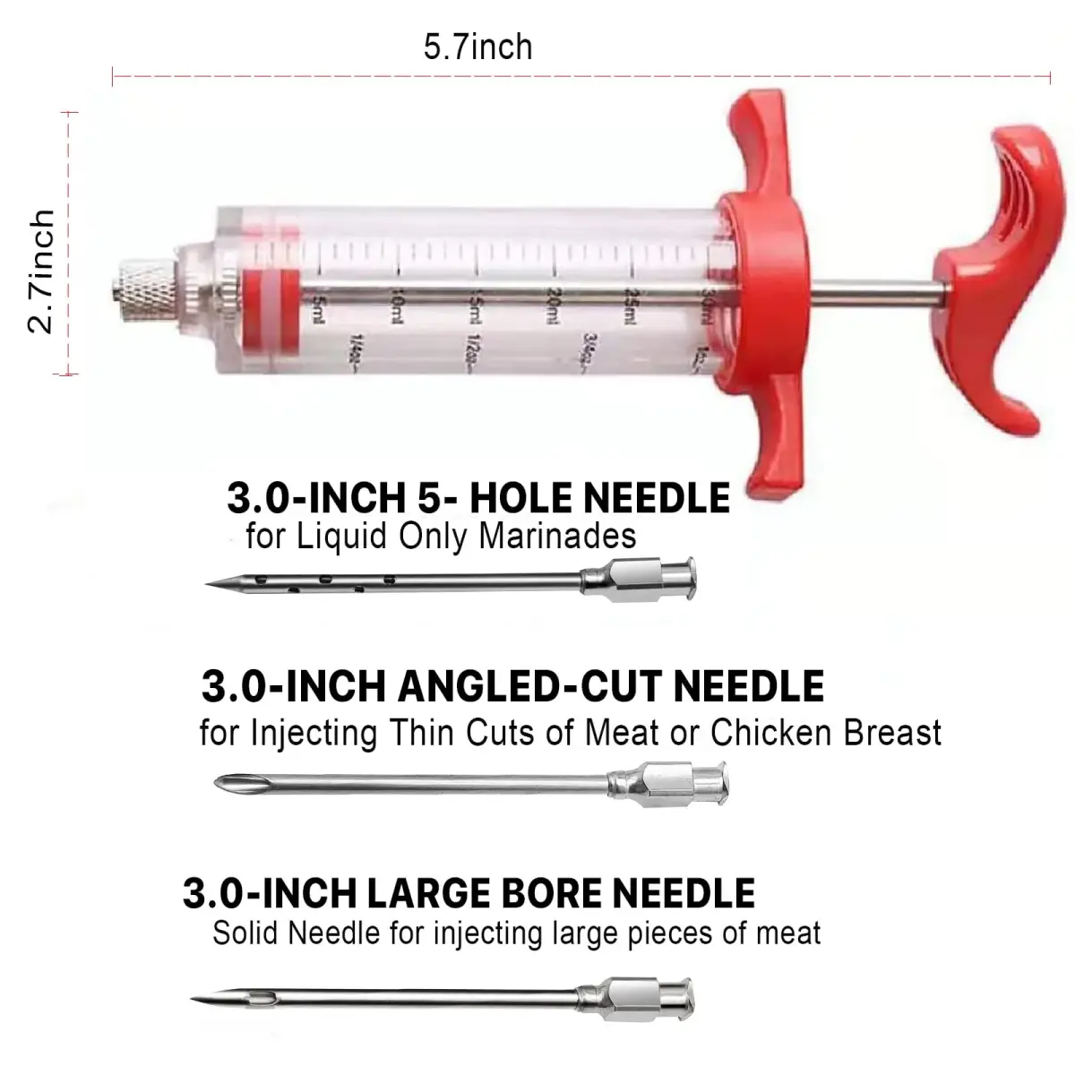 Kingsmile Meat Injector Syringe with 3 Needles | 30ml (1oz) Capacity for BBQ & Smoker - view 3