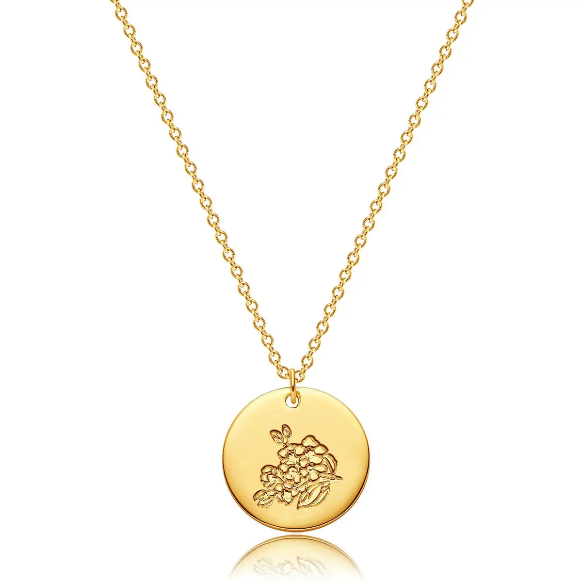 MEVECCO March Cherry Blossom Birth Flower Disc Necklace for Women | Adjustable 18-20" Gold Plated Floral Pendant - main product image
