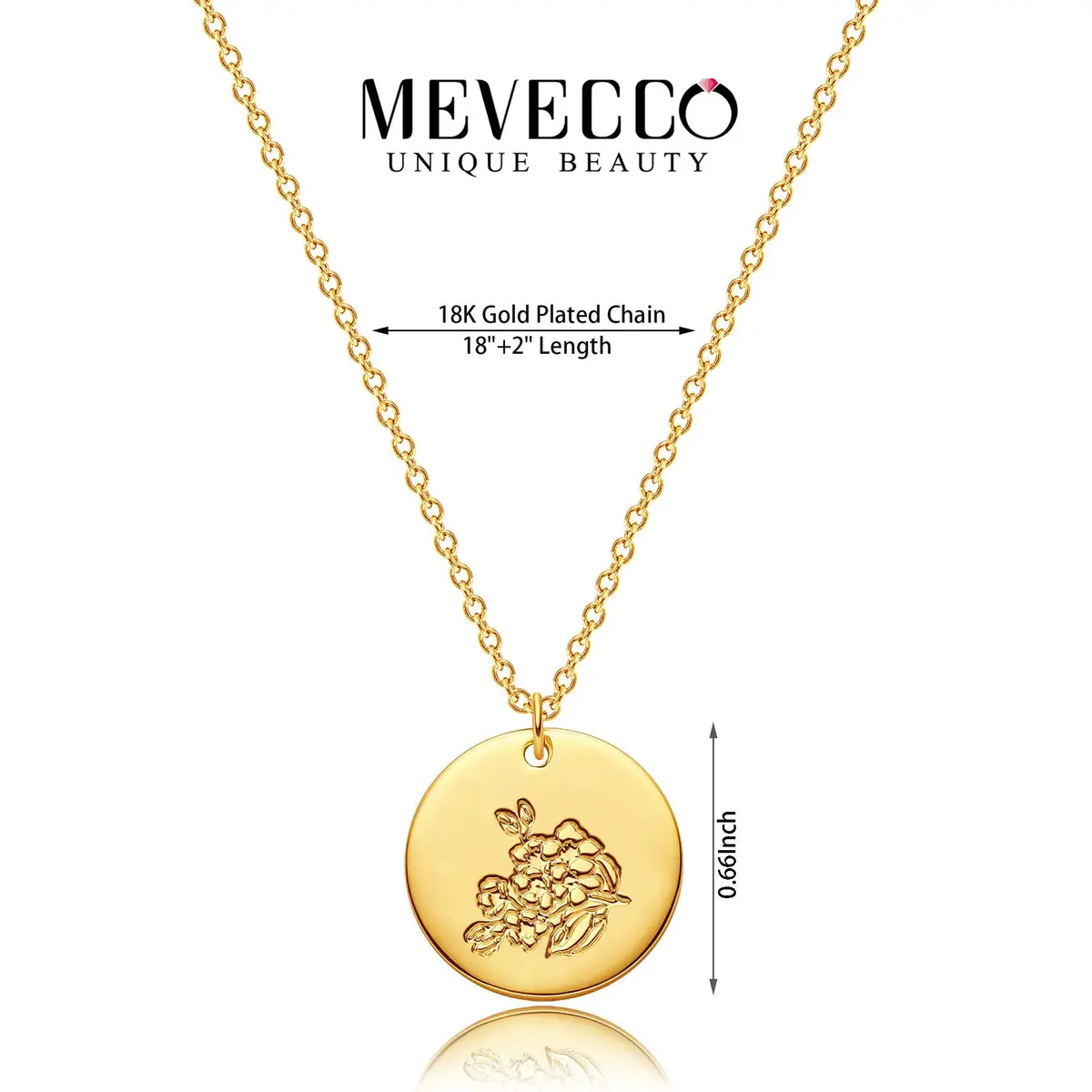 MEVECCO March Cherry Blossom Birth Flower Disc Necklace for Women | Adjustable 18-20" Gold Plated Floral Pendant - view 5