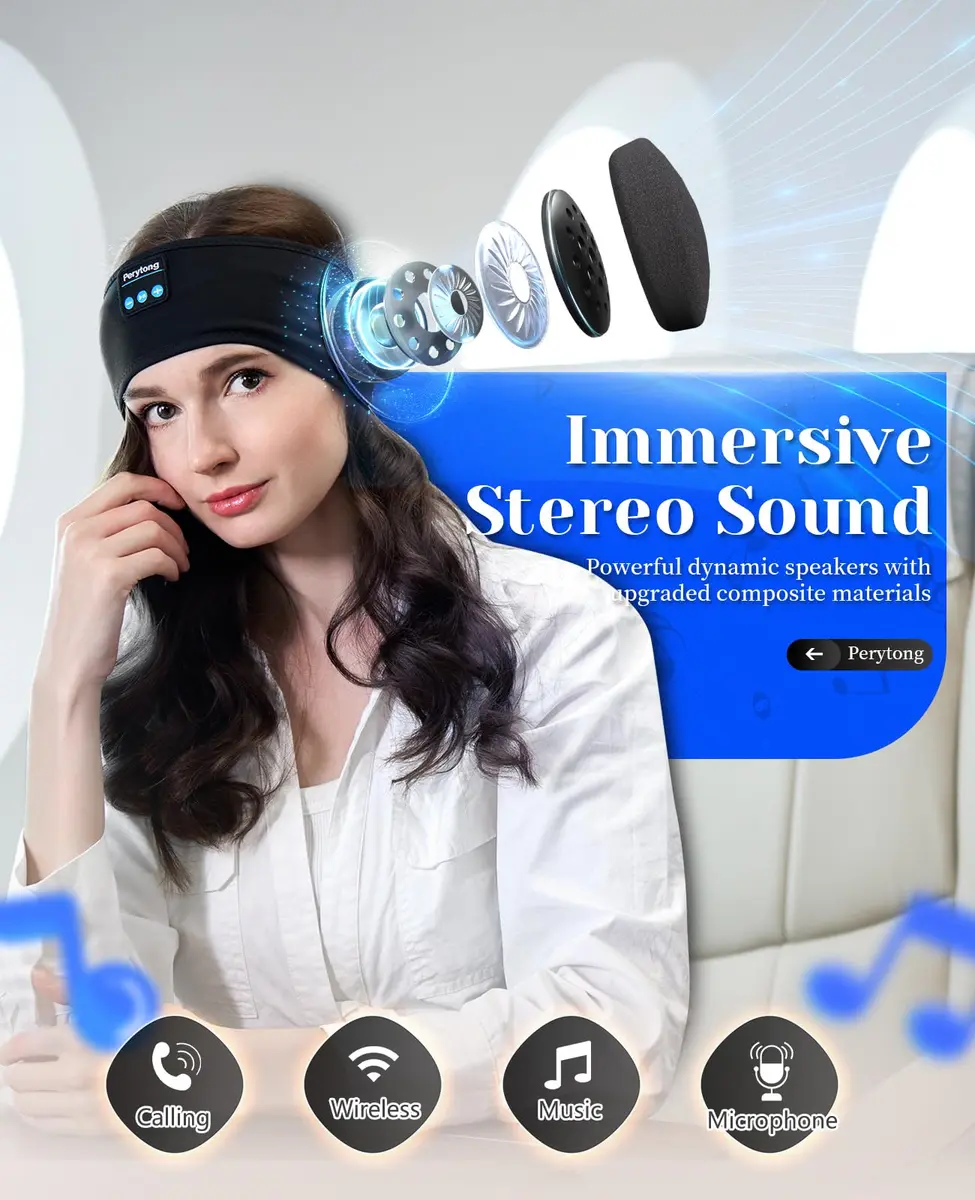 Perytong Sleep Headphones Wireless Bluetooth Headband 9.8-10.6in | Ultra-Thin HD Stereo Speakers for Sleep & Workout - view 6