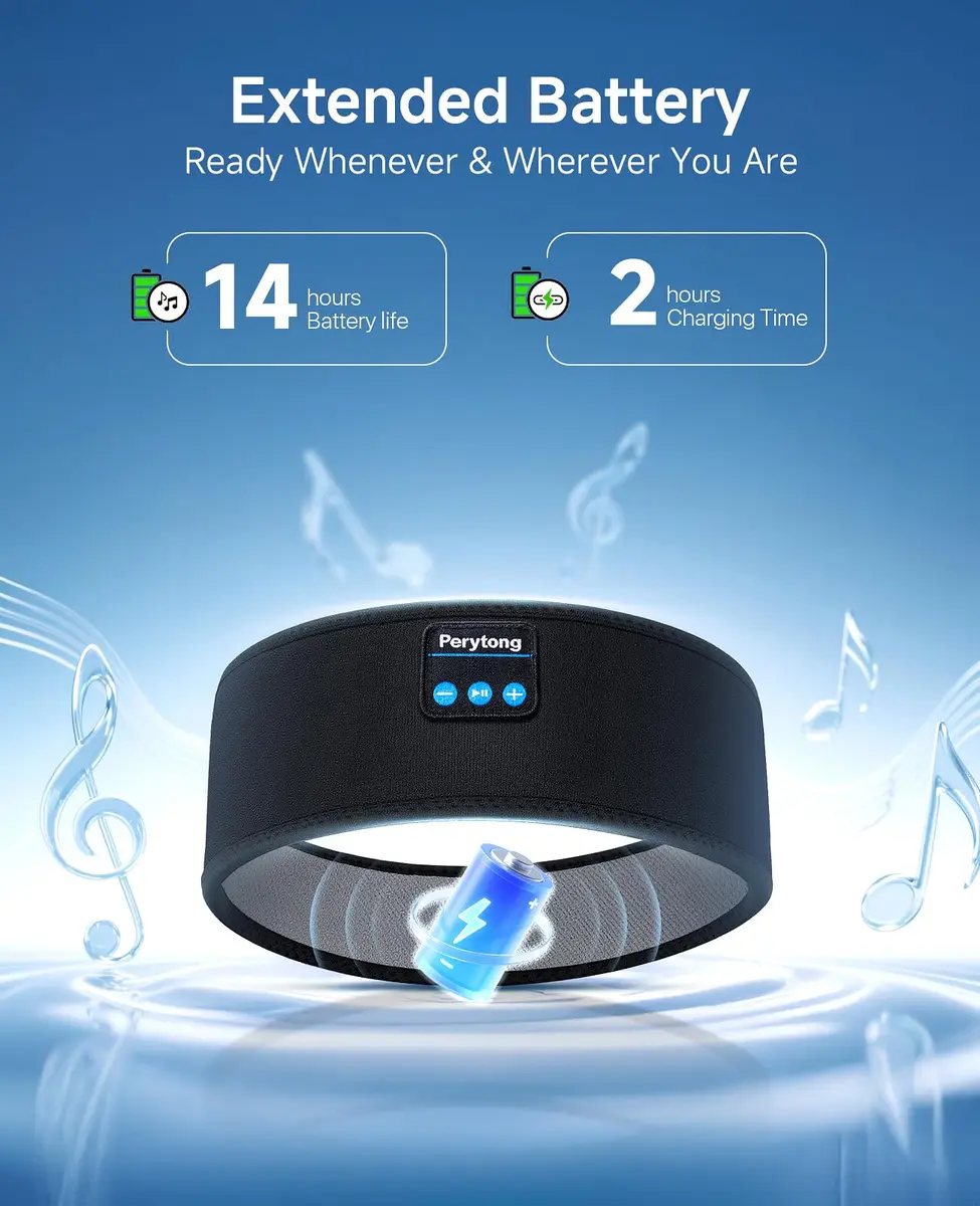 Perytong Sleep Headphones Wireless Bluetooth Headband 9.8-10.6in | Ultra-Thin HD Stereo Speakers for Sleep & Workout - view 4