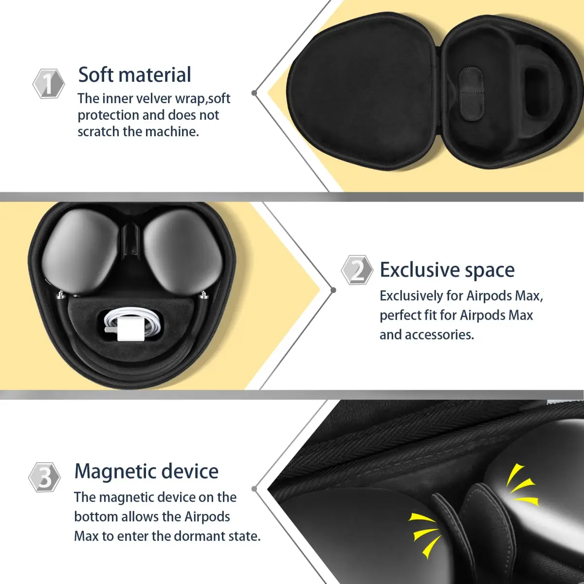 co2CREA Hard Case with Sleep Mode for Apple AirPods Max | 22.8cm (8.98in) Black - view 6