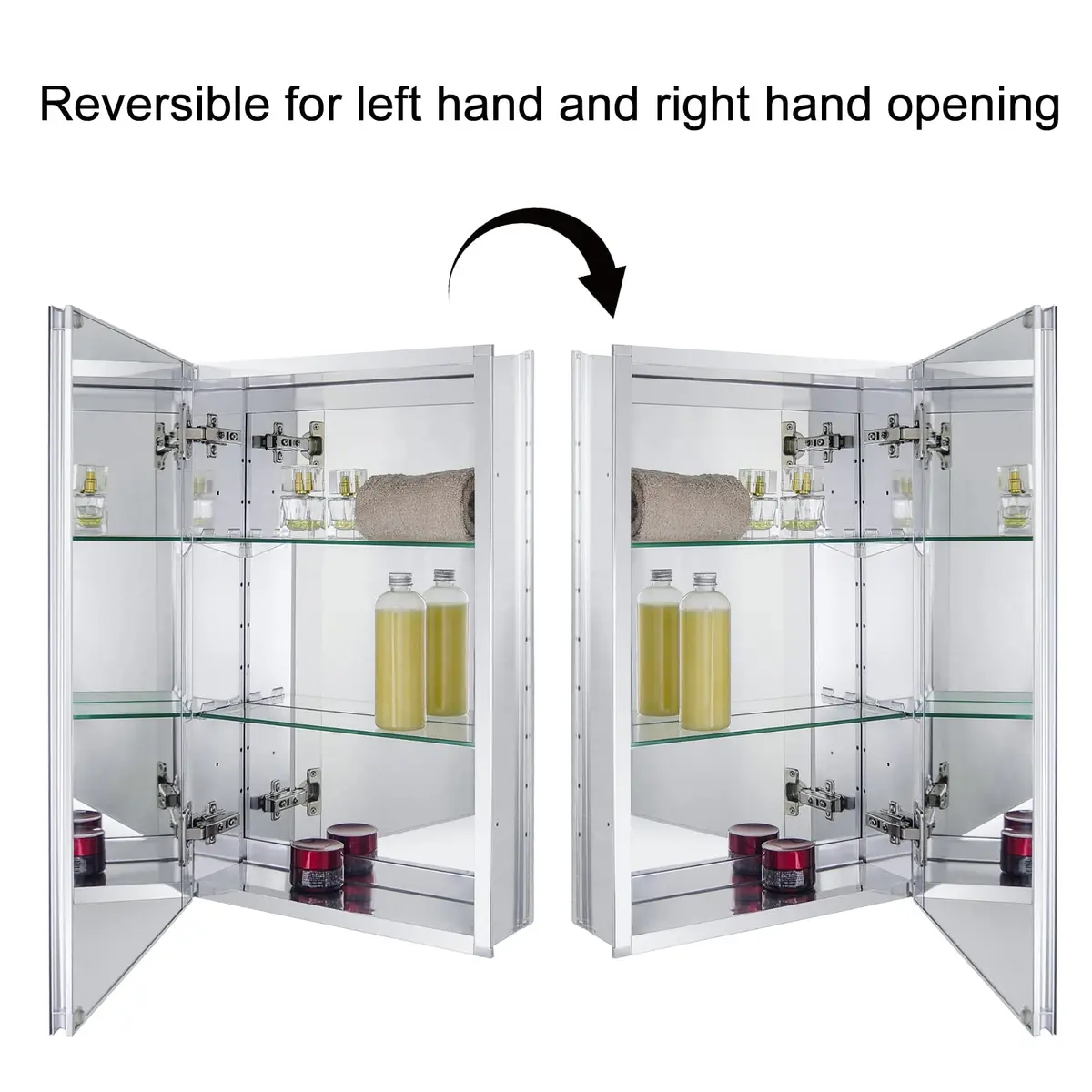 Fundin 15 x 24 Recessed Medicine Cabinet with 2 Adjustable Tempered Glass Shelves | Aluminum Bathroom Storage - view 4