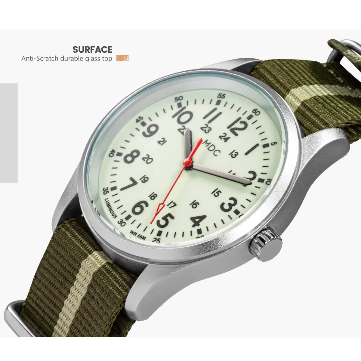 Infantry Men's Military Field Watch 38mm (1.5 inch) | Glow Dial, Nylon Strap, 5ATM Waterproof - view 5