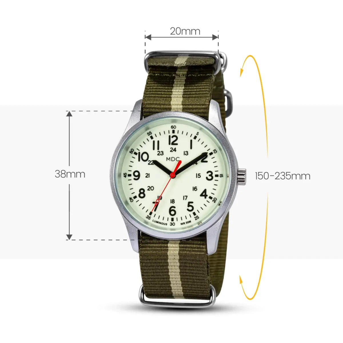 Infantry Men's Military Field Watch 38mm (1.5 inch) | Glow Dial, Nylon Strap, 5ATM Waterproof - view 6