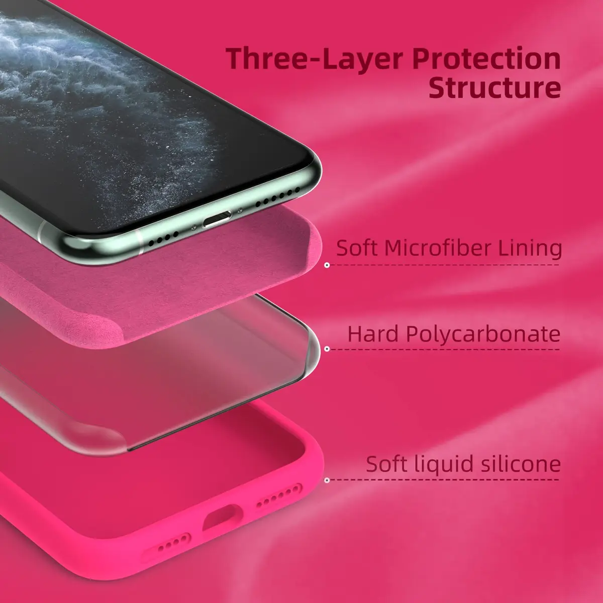 K TOMOTO Liquid Silicone Case for iPhone 11 Pro Max 6.5 Inch | Hot Pink, Slim Fit, MagSafe Compatible - view 7