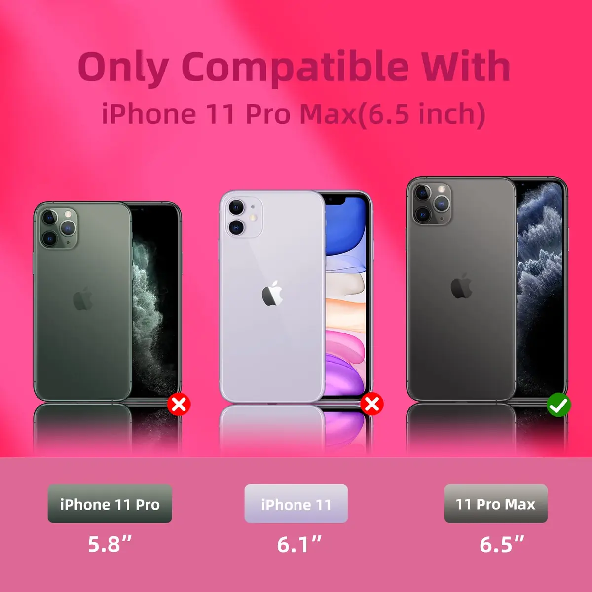 K TOMOTO Liquid Silicone Case for iPhone 11 Pro Max 6.5 Inch | Hot Pink, Slim Fit, MagSafe Compatible - view 2