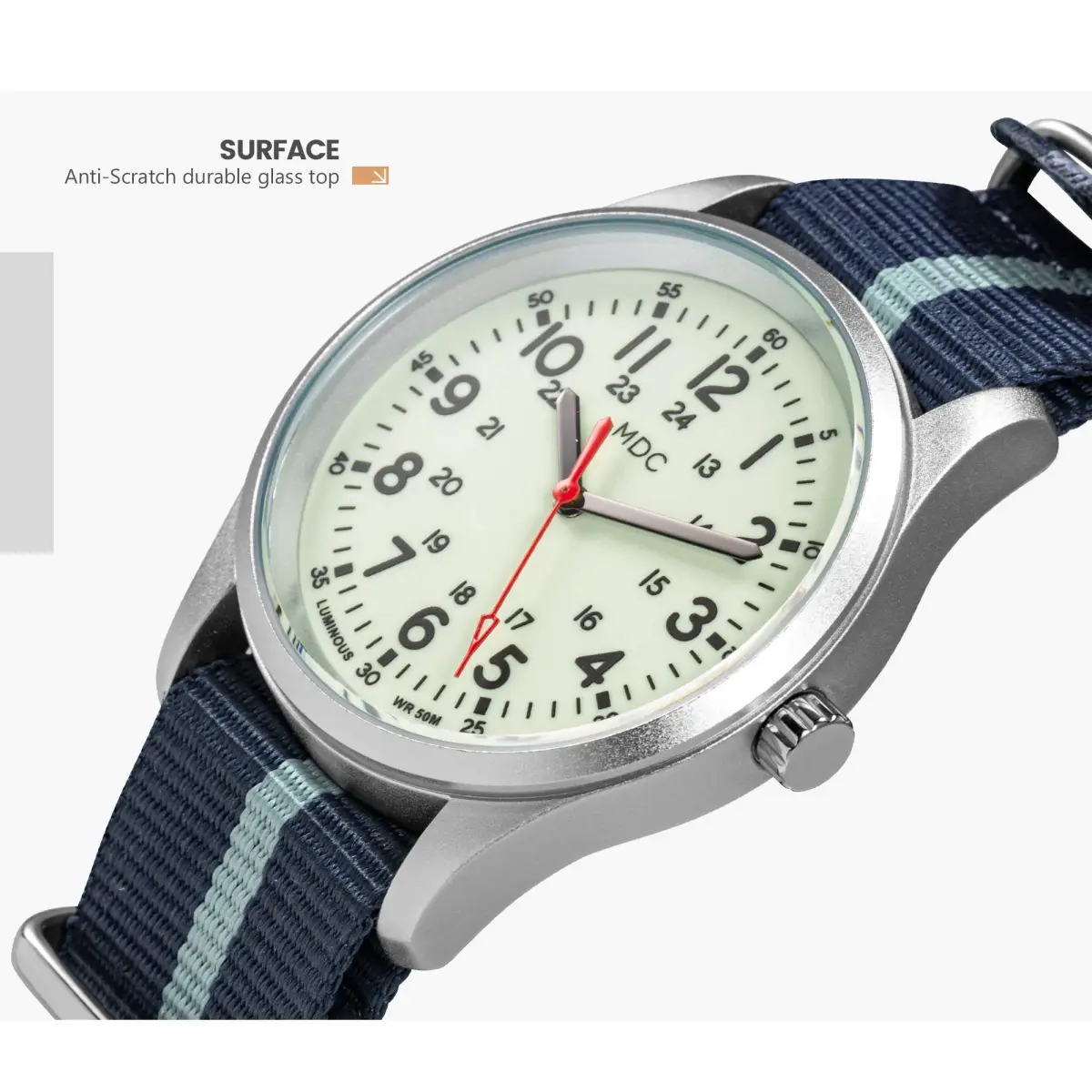 Infantry Military Quartz Watch 38mm (1.5 in) | Glow-in-the-Dark Dial, Blue Nylon Strap - view 5