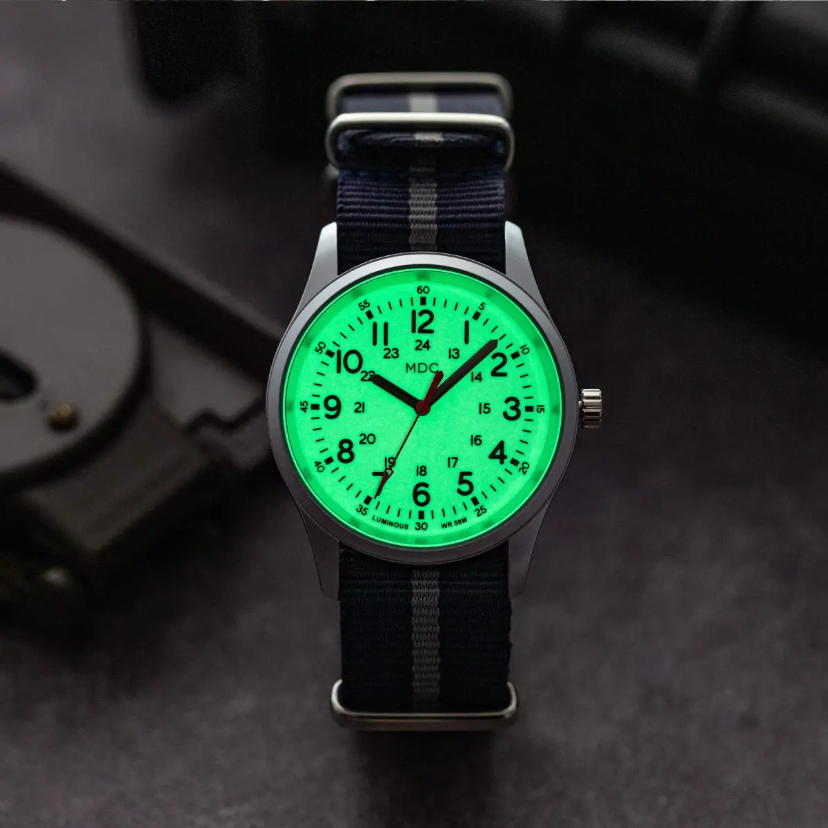 Infantry Military Quartz Watch 38mm (1.5 in) | Glow-in-the-Dark Dial, Blue Nylon Strap - view 3