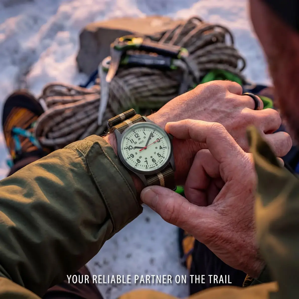 Infantry Military Field Watch 38mm (1.5 inch) | Luminous Dial, Green Nylon Strap, 50M Water Resistant - view 2