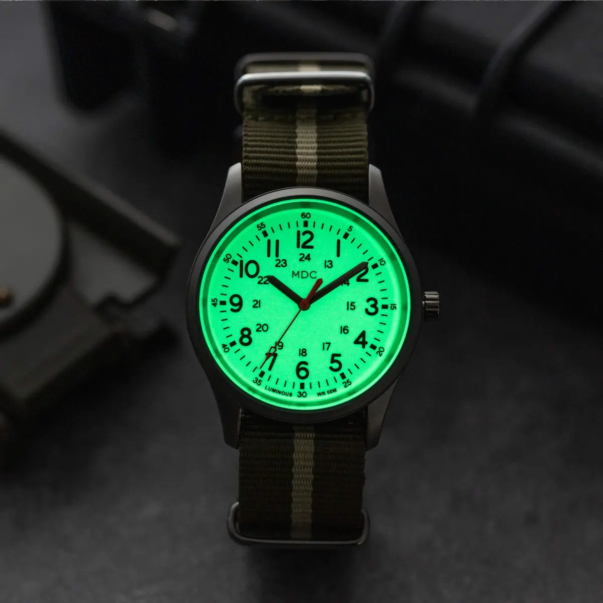 Infantry Military Field Watch 38mm (1.5 inch) | Luminous Dial, Green Nylon Strap, 50M Water Resistant - view 3