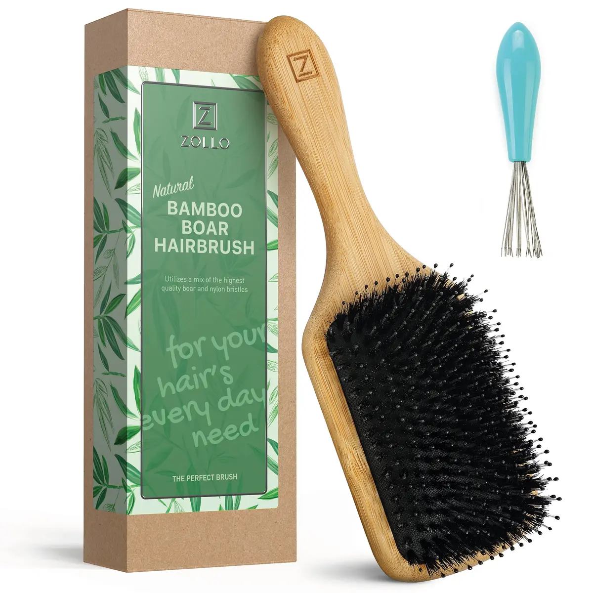 Zollo Natural Boar Bristle Hair Brush for All Hair Types | Detangles, Smooths Frizz, Enhances Shine - main product image
