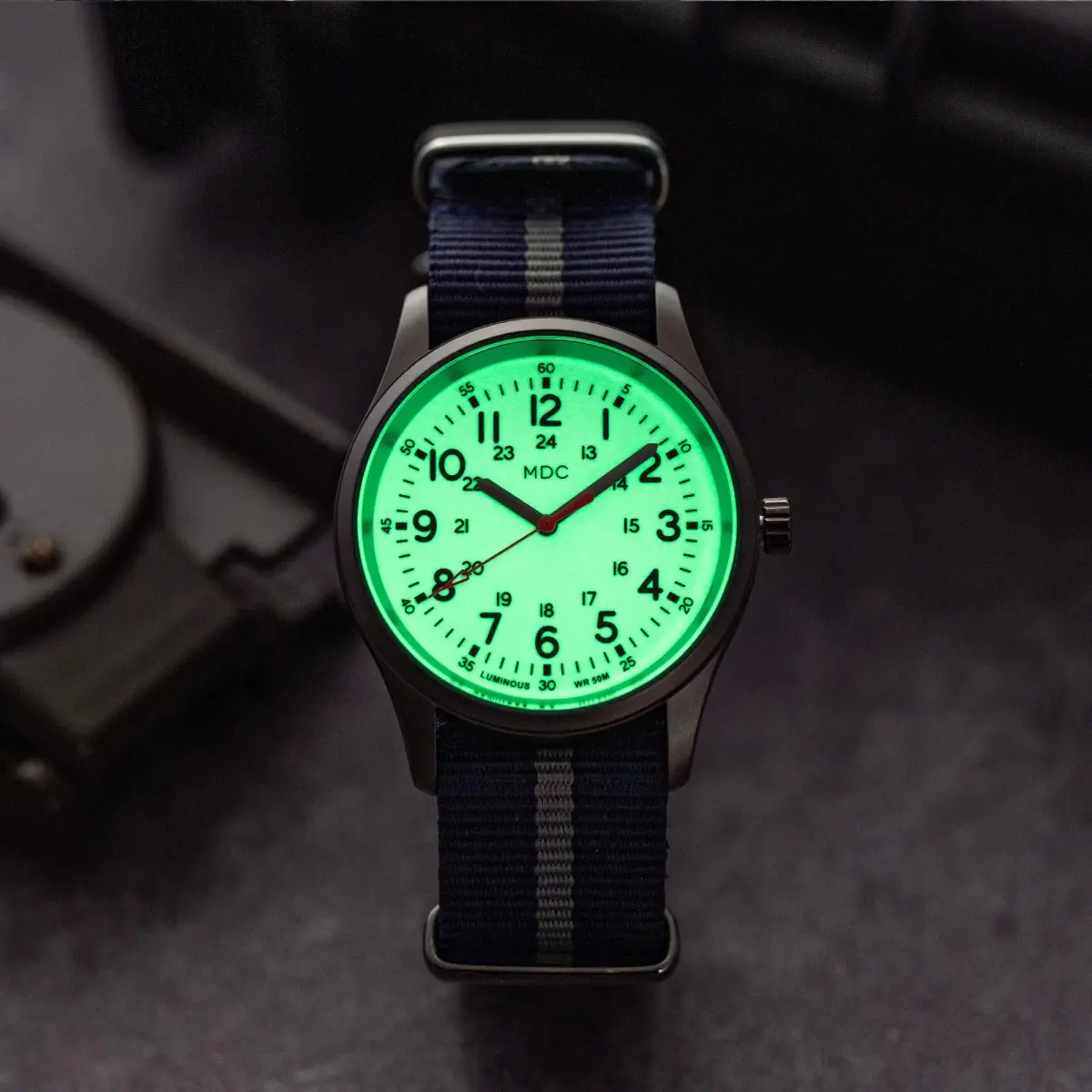 Infantry Military Field Watch 38mm (1.5 inch) | Luminous Dial, Blue Nylon Strap - view 3
