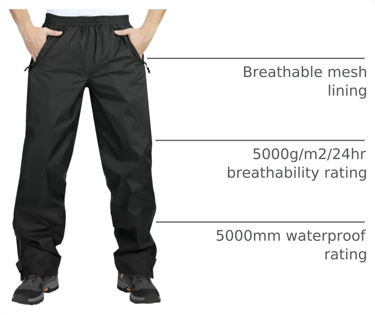 33,000ft Men's Rain Pants Waterproof Windproof Breathable | Mesh Lined, Seam-Sealed, Adjustable Fit - view 4