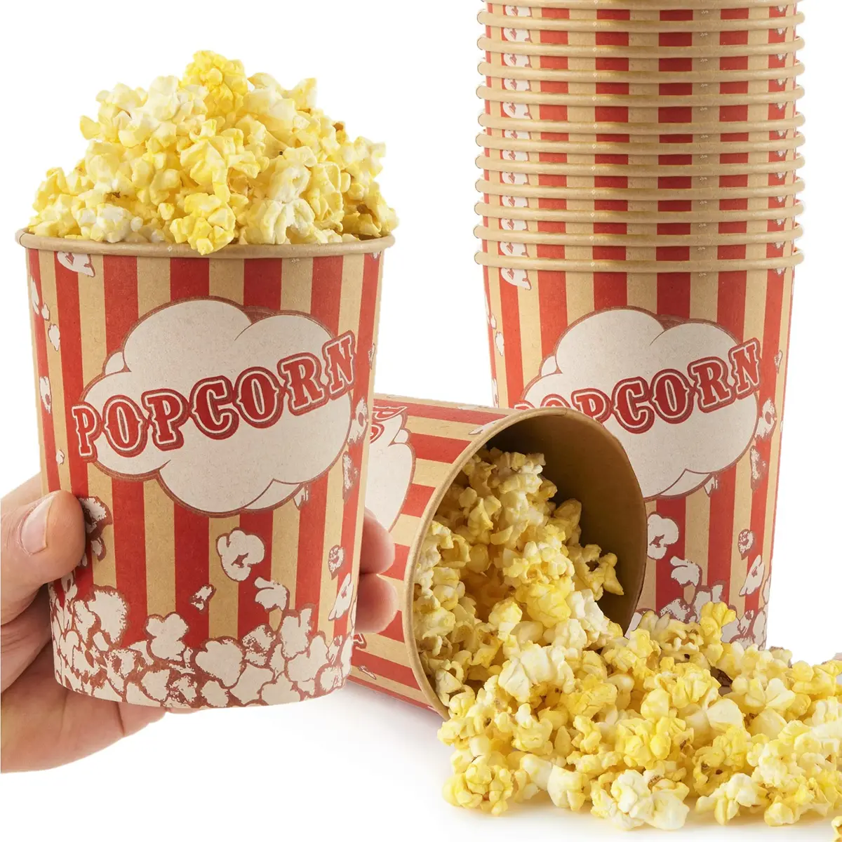 Stock Your Home 32 Oz Kraft Popcorn Buckets (25 Count) | Vintage Style Greaseproof Disposable Containers - main product image