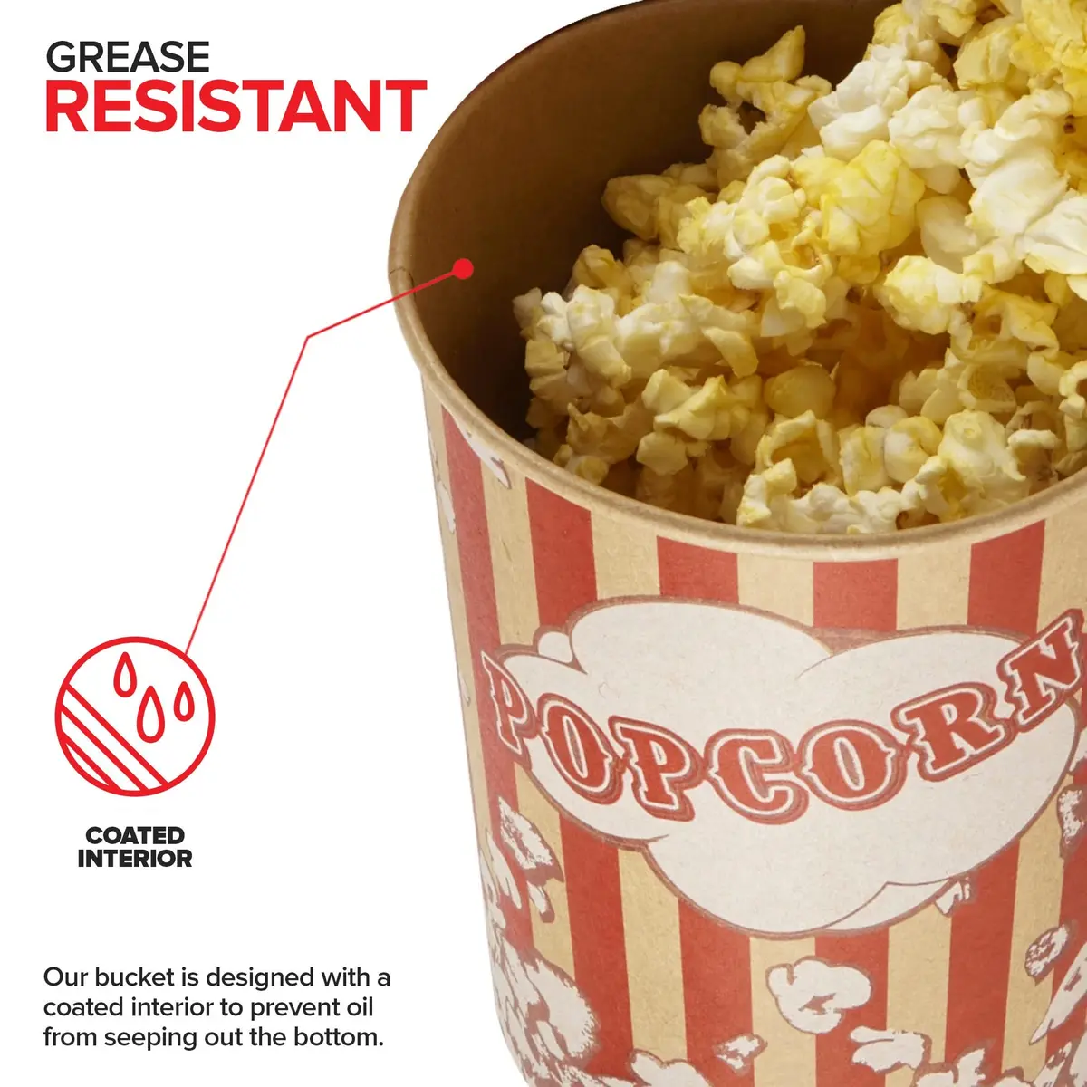 Stock Your Home 32 Oz Kraft Popcorn Buckets (25 Count) | Vintage Style Greaseproof Disposable Containers - view 3