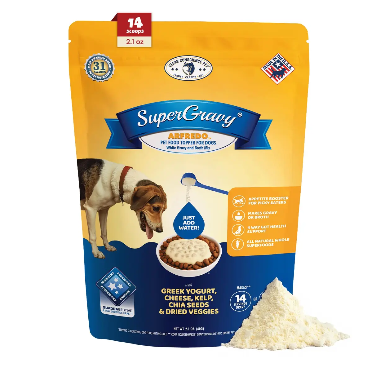 CLEAR CONSCIENCE PET® Arfredo SuperGravy Dog Food Topper Hydration Broth Mix 14 Scoops | Greek Yogurt & Cheese Blend - main product image