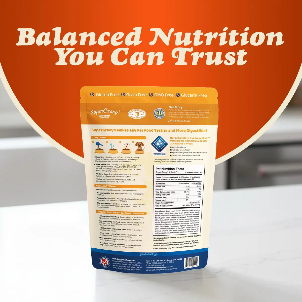 CLEAR CONSCIENCE PET® Arfredo SuperGravy Dog Food Topper Hydration Broth Mix 14 Scoops | Greek Yogurt & Cheese Blend - view 6