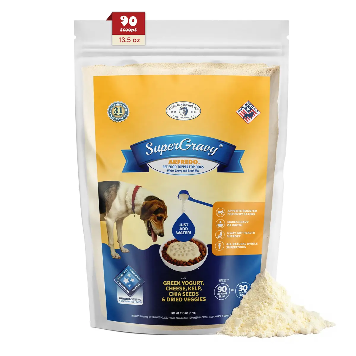 CLEAR CONSCIENCE PET® Arfredo SuperGravy Dog Food Topper Hydration Broth Mix 13.5 oz | Greek Yogurt & Cheese Blend for All Life Stages - main product image