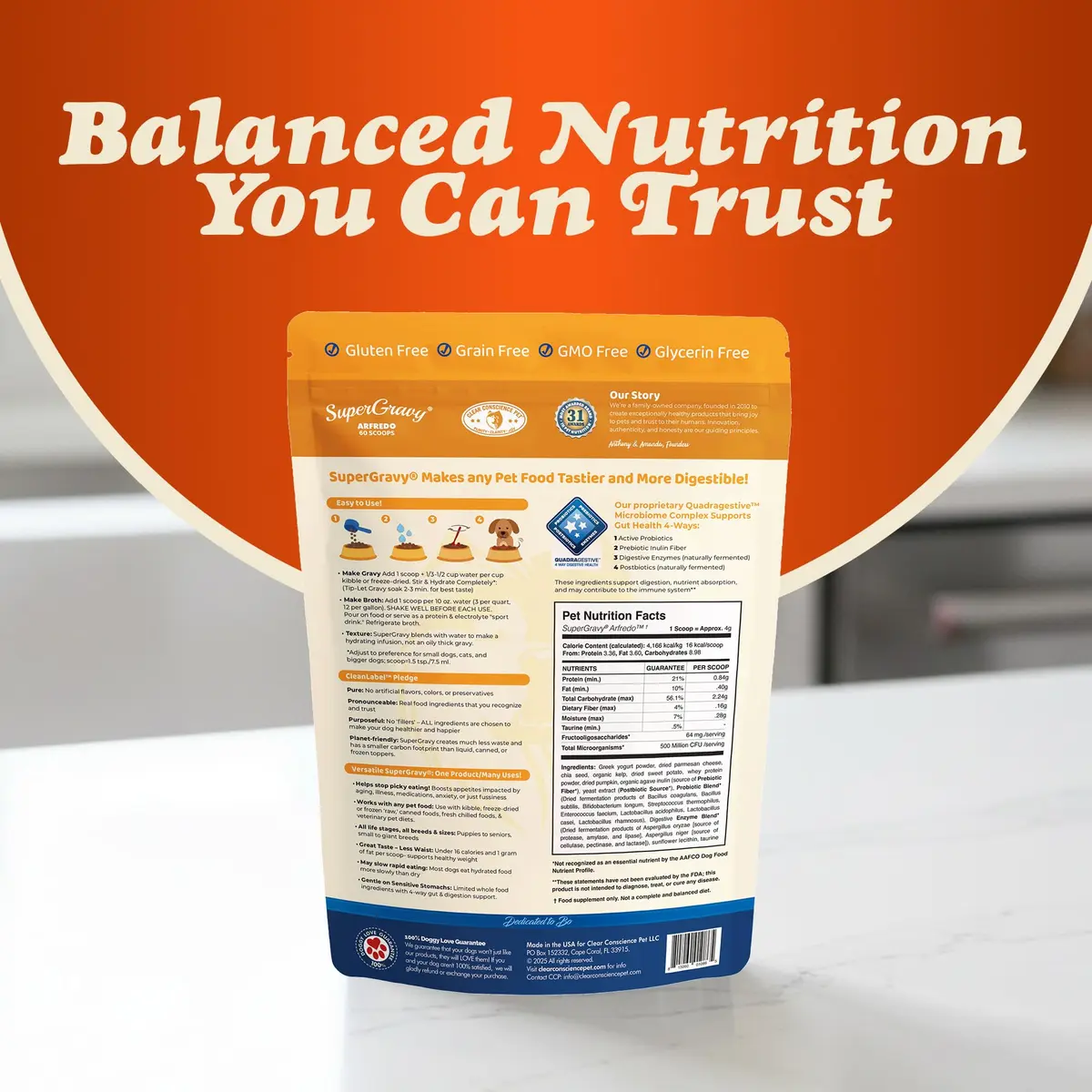 CLEAR CONSCIENCE PET® Arfredo SuperGravy Dog Food Topper Hydration Broth Mix Greek Yogurt Cheese Blend 9 oz. | All Life Stage - view 6